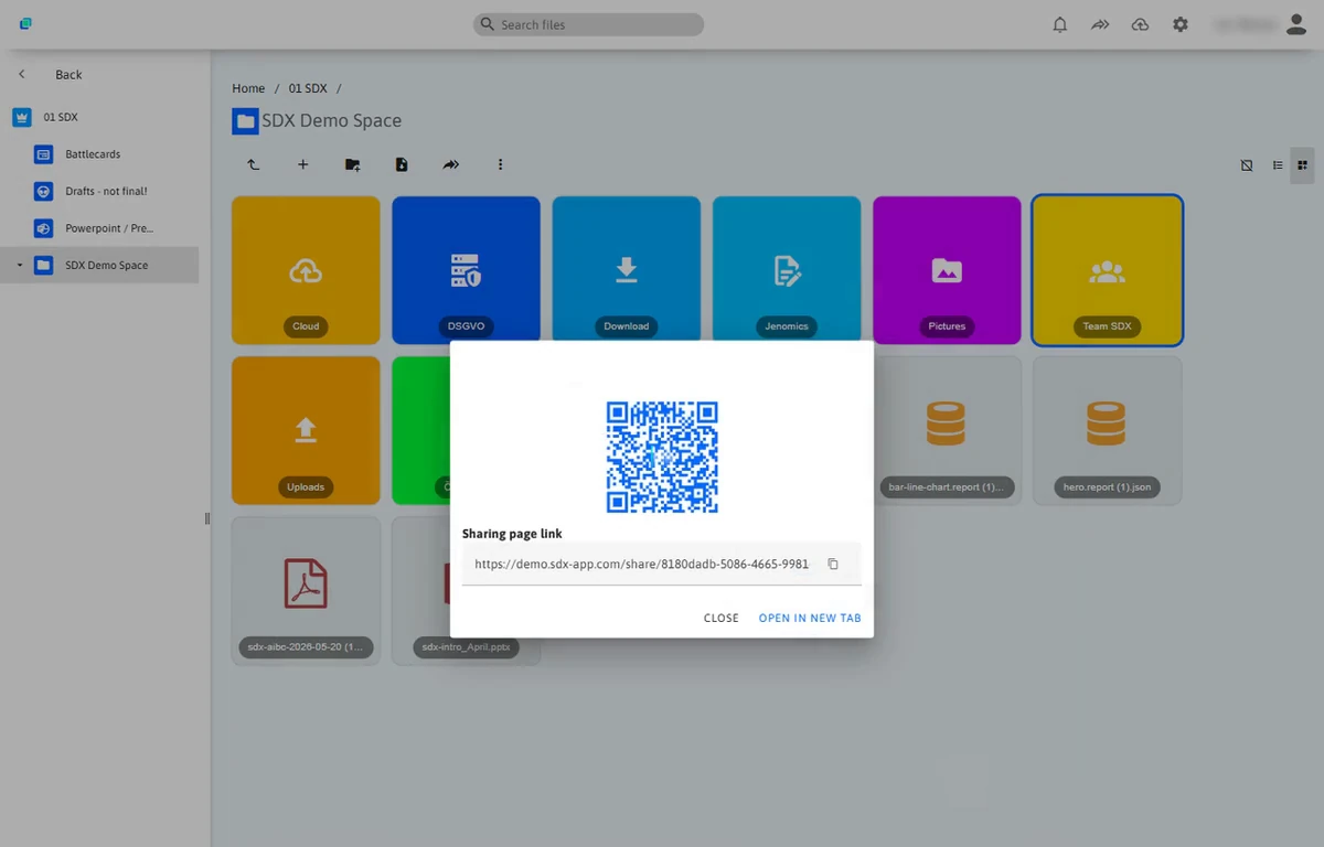 Dialog nach dem Aktivieren mit QR-Code und Link zur Freigabeseite